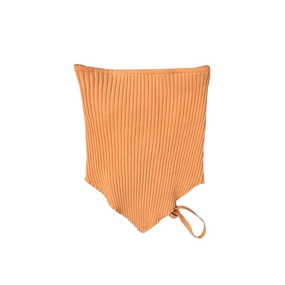 Orange Ribbed Lace-Up Bandana Knit Top